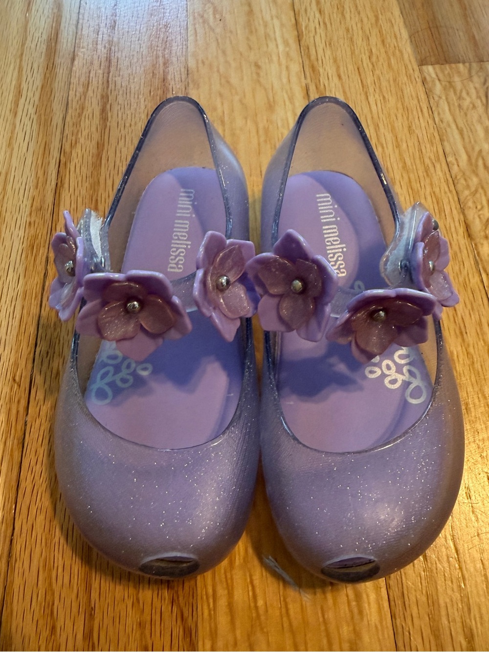 Mini Melissa Girls' Lavender Glitter Jelly Floral Mary Janes